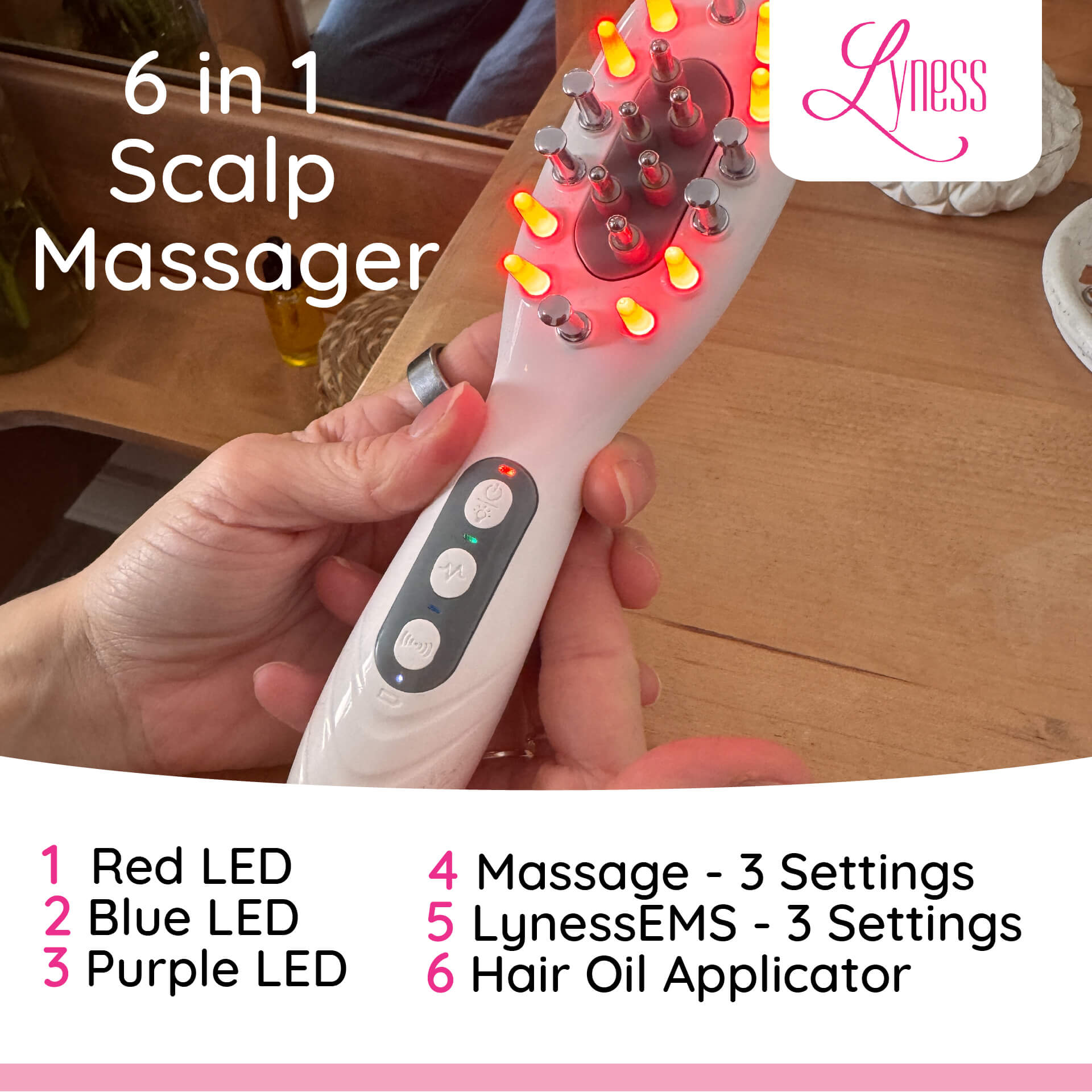 6-in-1 Scalp Massager with EMS, LED Light Therapy, and Oil Dispensing