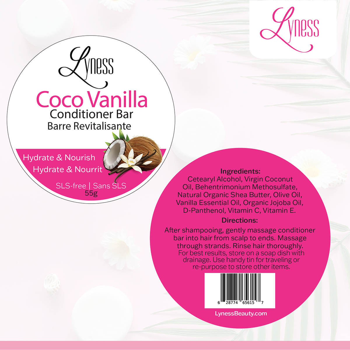 Coconut Vanilla Shampoo & Conditioner Bar Set | Organic, Eco - friendly, Plastic - free - Lyness Beauty Products