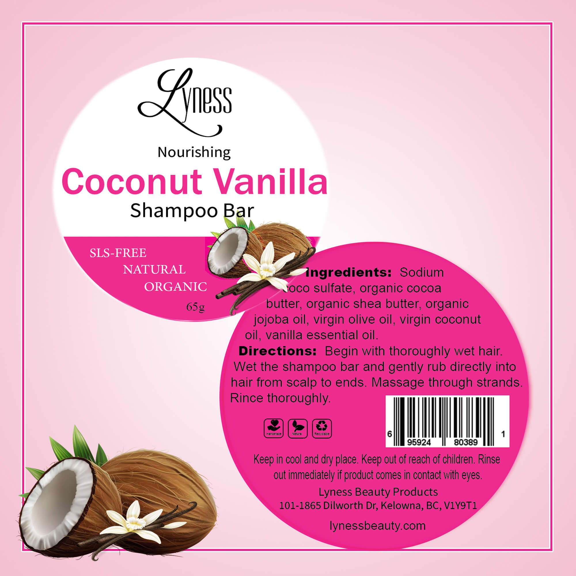 Coconut Vanilla Shampoo Bar | Organic & Natural | Eco-friendly, Plastic-free | Travel-friendly | For Thicker, Fuller Hair - Lyness Beauty Products
