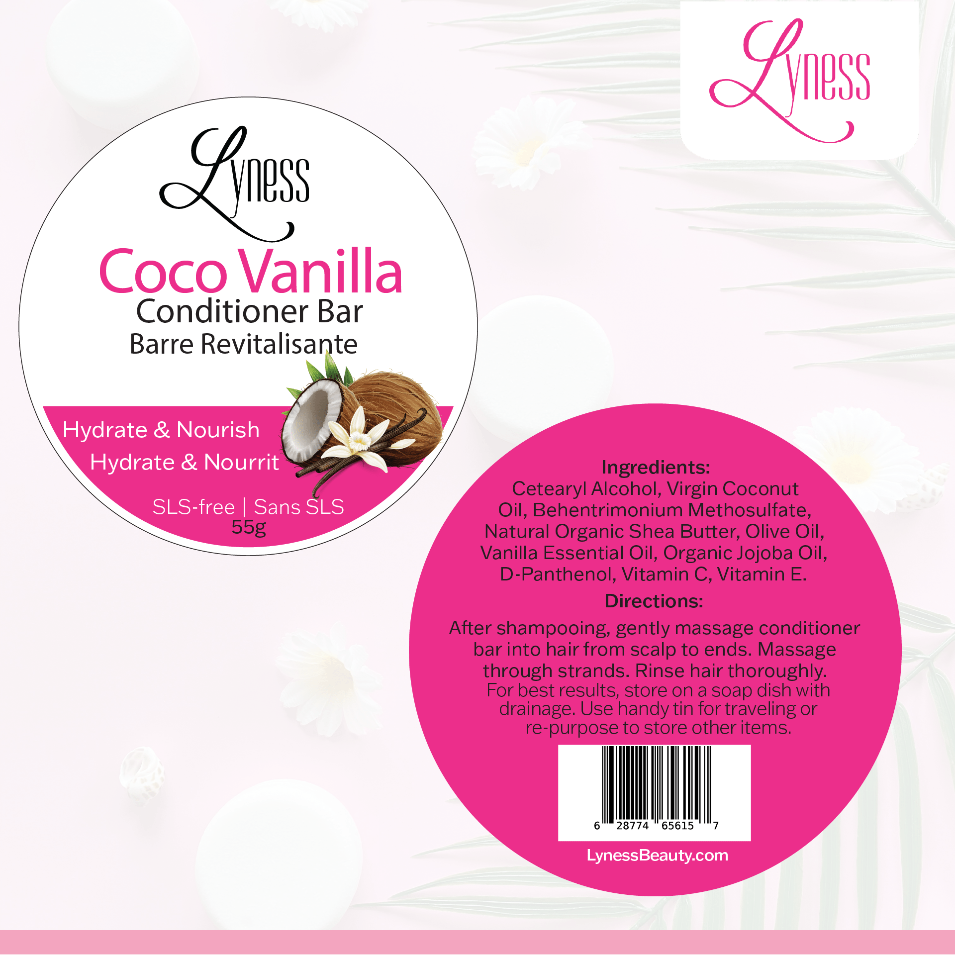 Coconut Vanilla Shampoo & Conditioner Bar Set | Organic, Eco - friendly, Plastic - free - Lyness Beauty Products