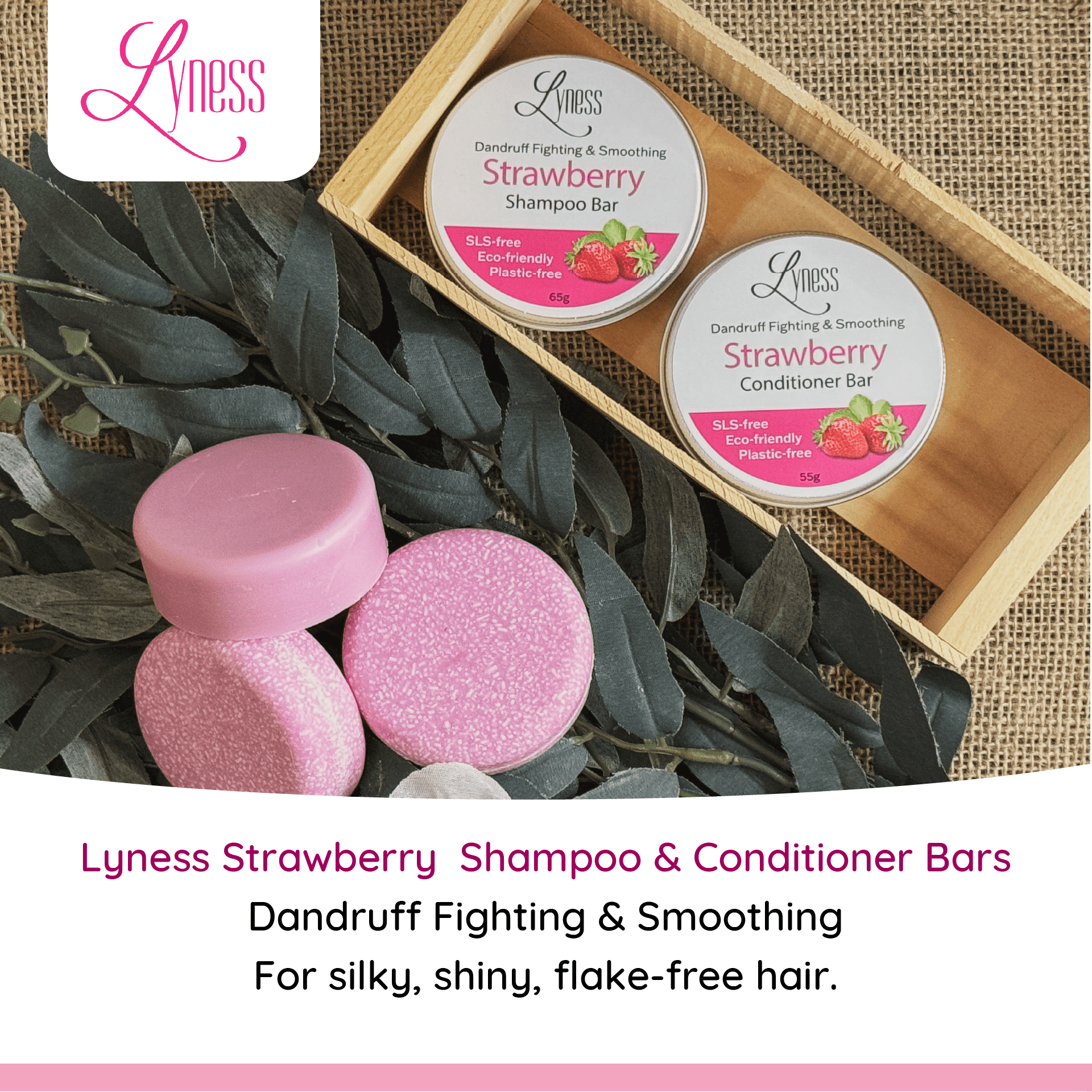 Strawberry Shampoo & Conditioner Bar Set | Organic, Eco - friendly, Plastic - free - Lyness Beauty Products