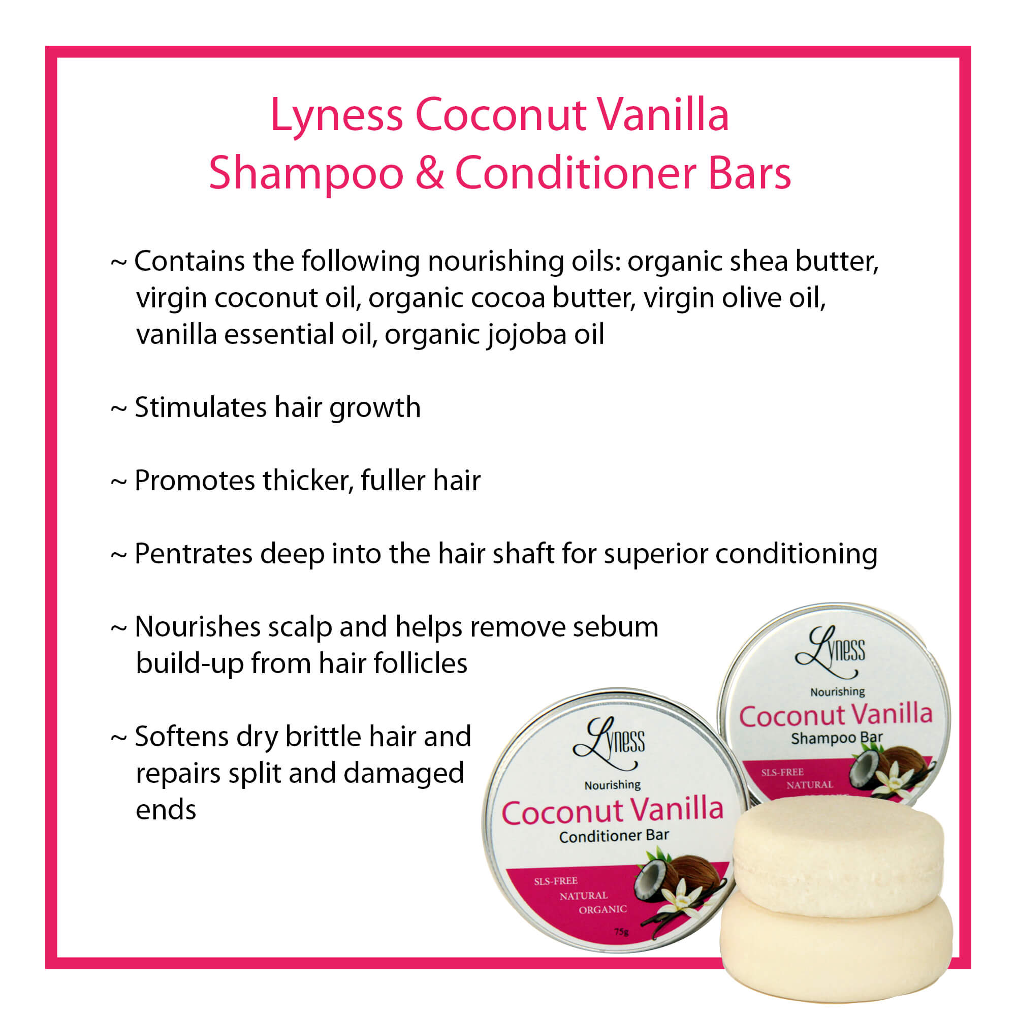 Coconut Vanilla Shampoo & Conditioner Bar Set | Organic & Natural | Eco-friendly, Plastic-free - Lyness Beauty Products