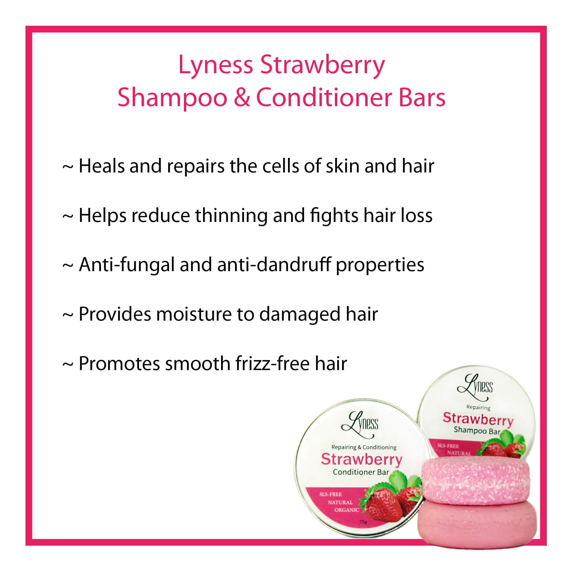 Strawberry Shampoo & Conditioner Bar Set | Organic & Natural | Eco-friendly, Plastic-free - Lyness Beauty Products
